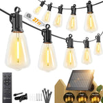 Outdoor Solar String Lights with Remote — Black, 37–108 ft