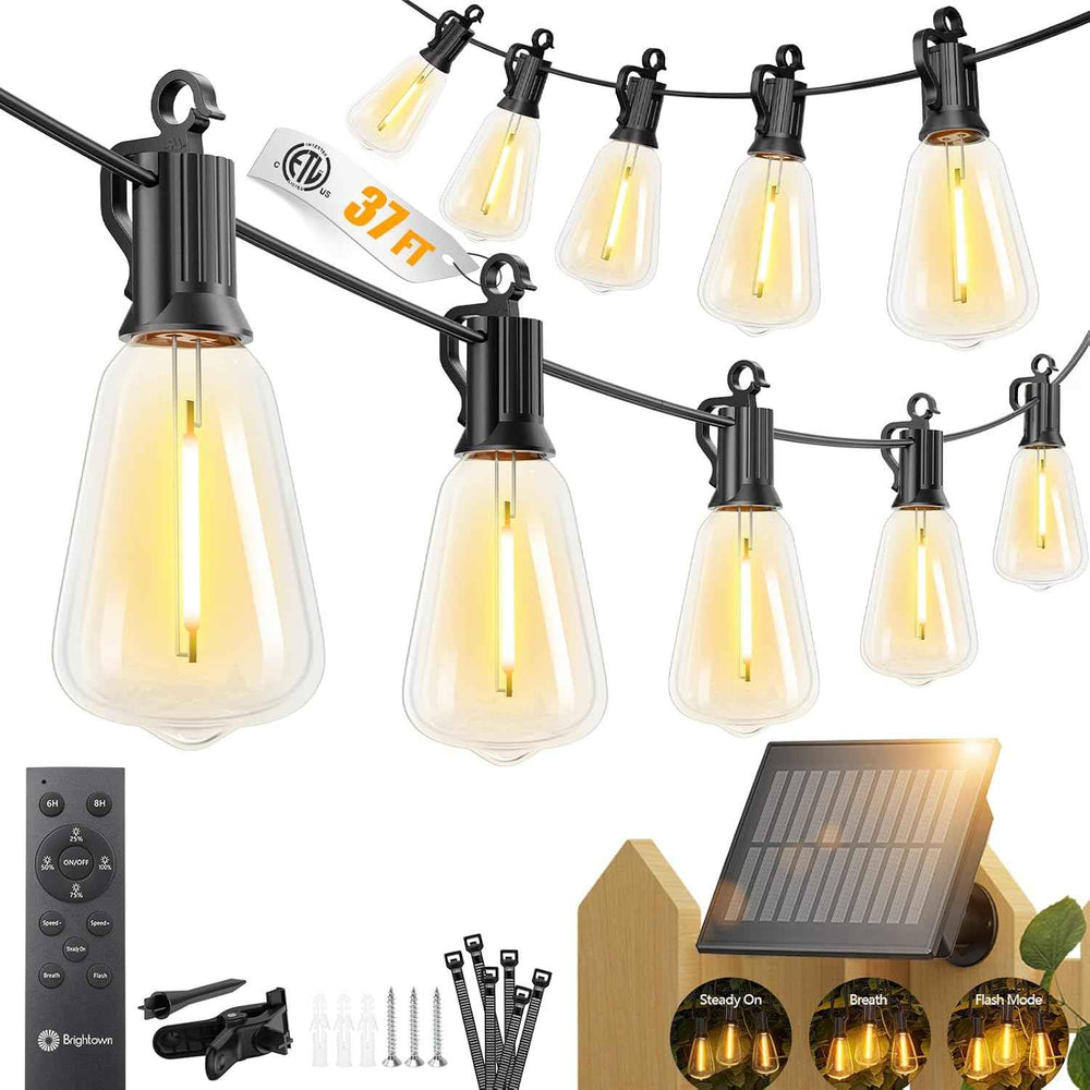 Outdoor Solar String Lights with Remote — Black, 37–108 ft