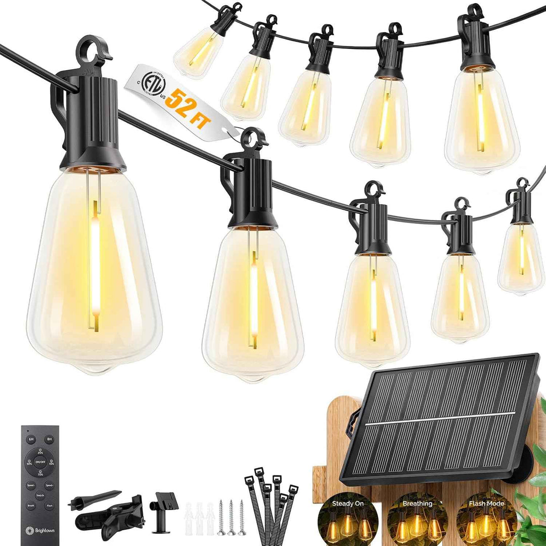 Outdoor Solar String Lights with Remote — Black, 37–108 ft
