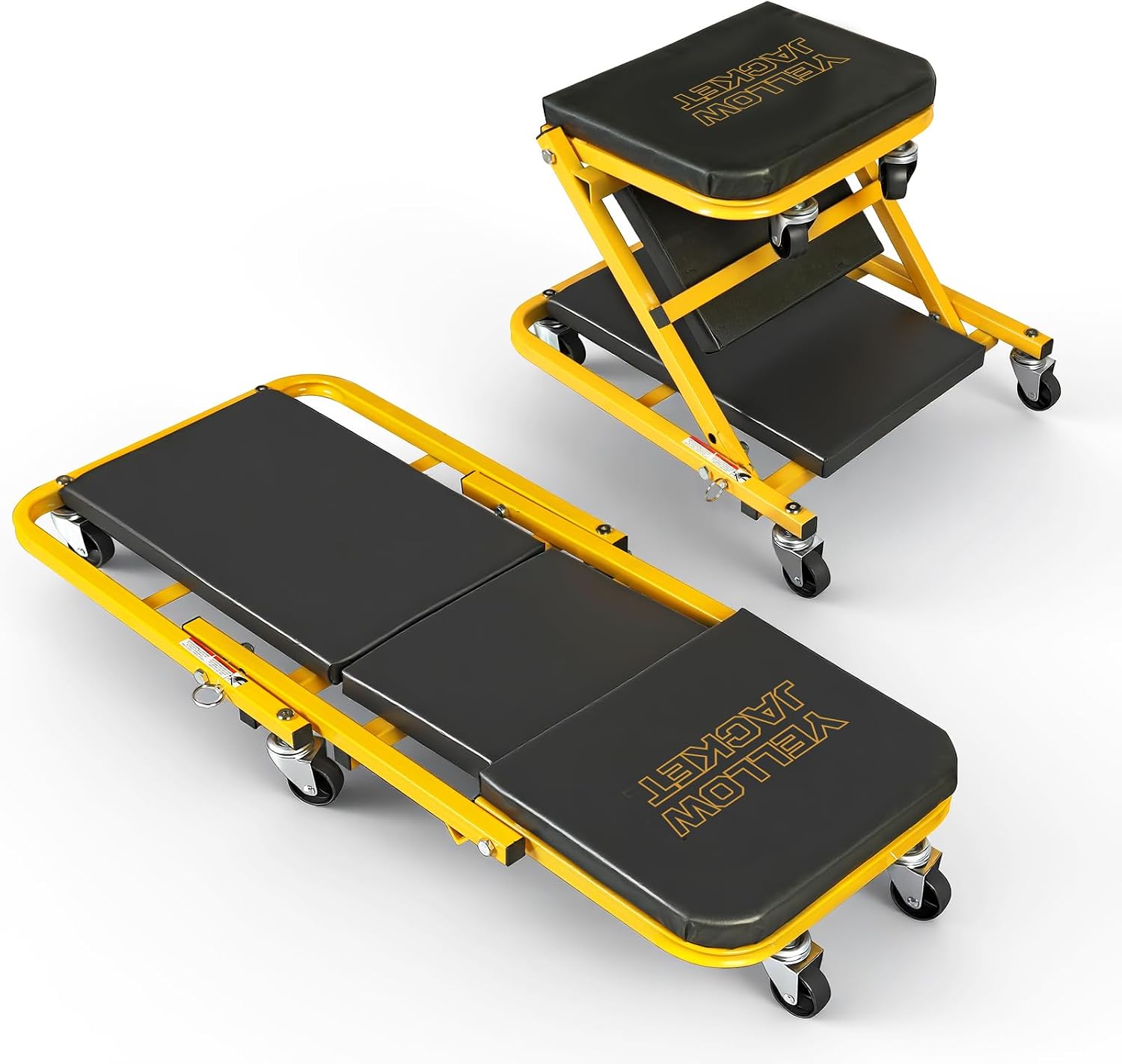 2-in-1 Convertible Z-Creeper Seat - Rolling Mechanic Creeper with Wheels, Under Dash Creeper & Garage Chair for Auto Repair, Low Profile Roller Seat - Yellow & Black 330 lb 2-in-1 Mechanic Creeper Seat 36"