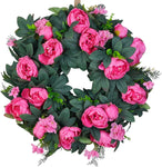 Valentine's Day Wreath for Front Door – Heart Shaped & Traditional Wreath with Red Rose, Berries & Eucalyptus Greenery, Farmhouse Wall Home Porch Decor - Media 1