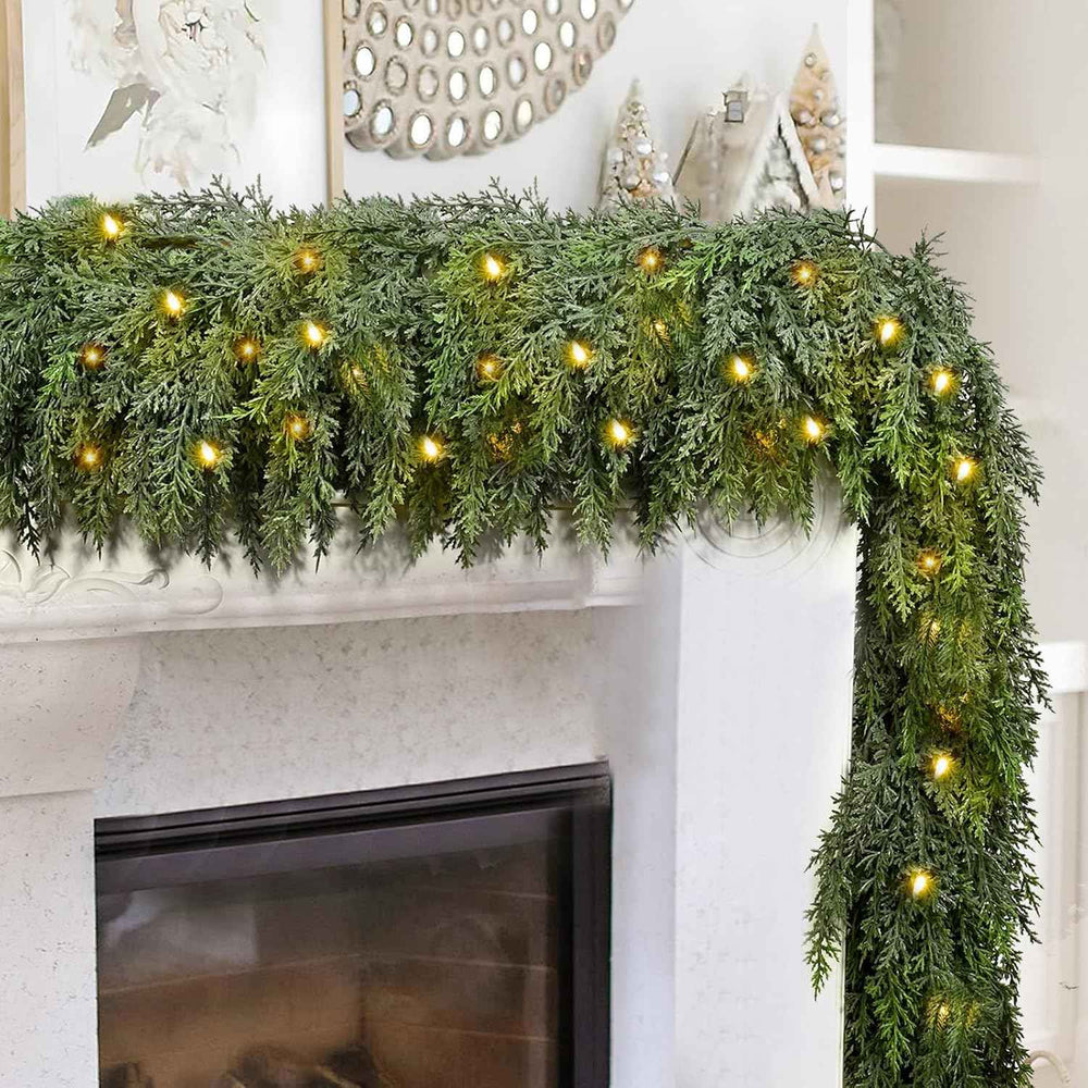 CHRISTMAS GARLAND WITH LIGHTS – PRE-LIT HOLIDAY GREENERY
