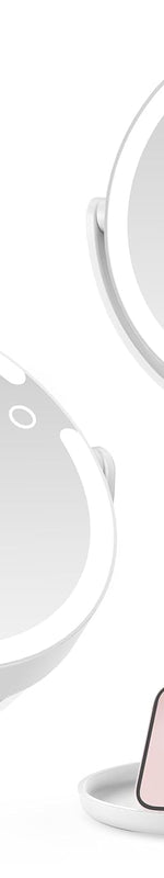 Rechargeable LED makeup mirror in chrome with lit ring light and touch control - front view - 7”- 13” / White