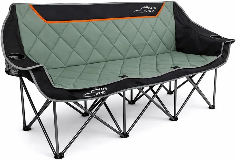 Oversized Padded 3-Person Folding Camping Loveseat Chair – Heavy Duty Outdoor Seating