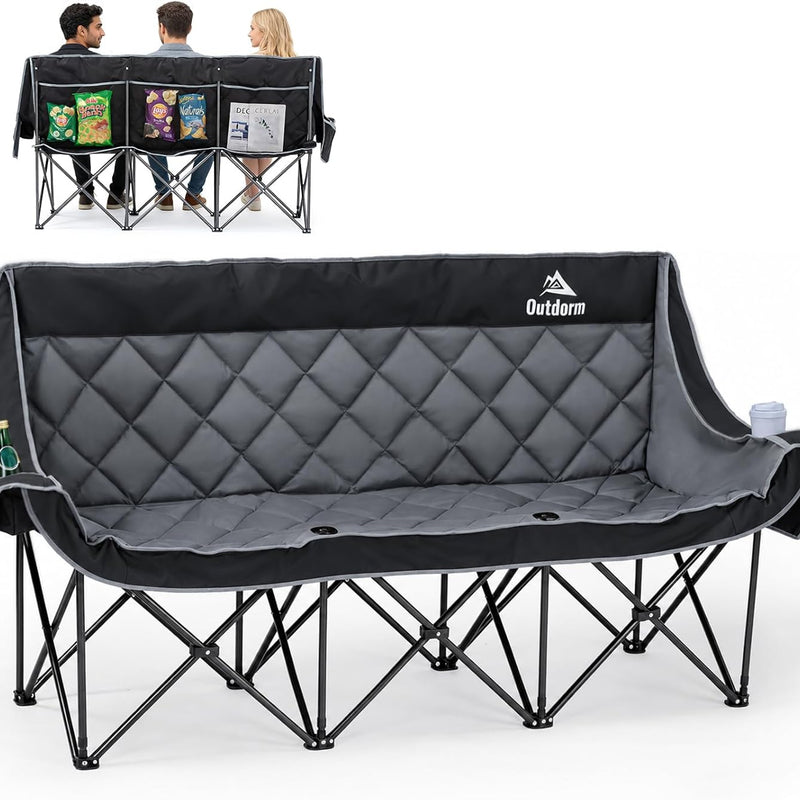 Oversized Padded 3-Person Folding Camping Loveseat Chair – Heavy Duty Outdoor Seating