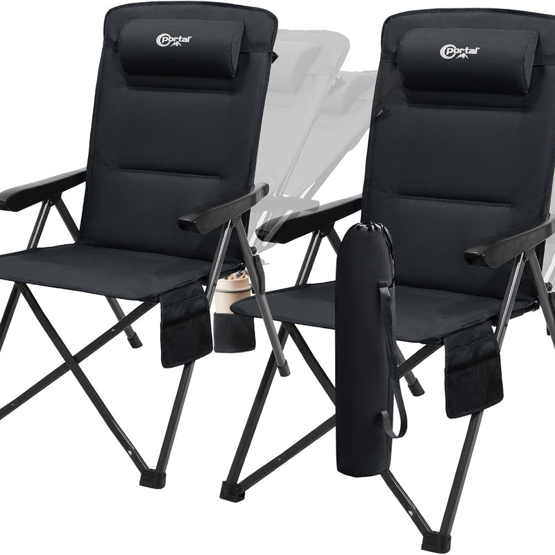 Reclining Camping Chair – 3-Position High-Back Folding Chair with Lumbar Support