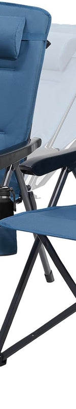 Black reclining camping chair with high back - hard armrests - side pocket - and included carry bag - Blue (2 Pack)