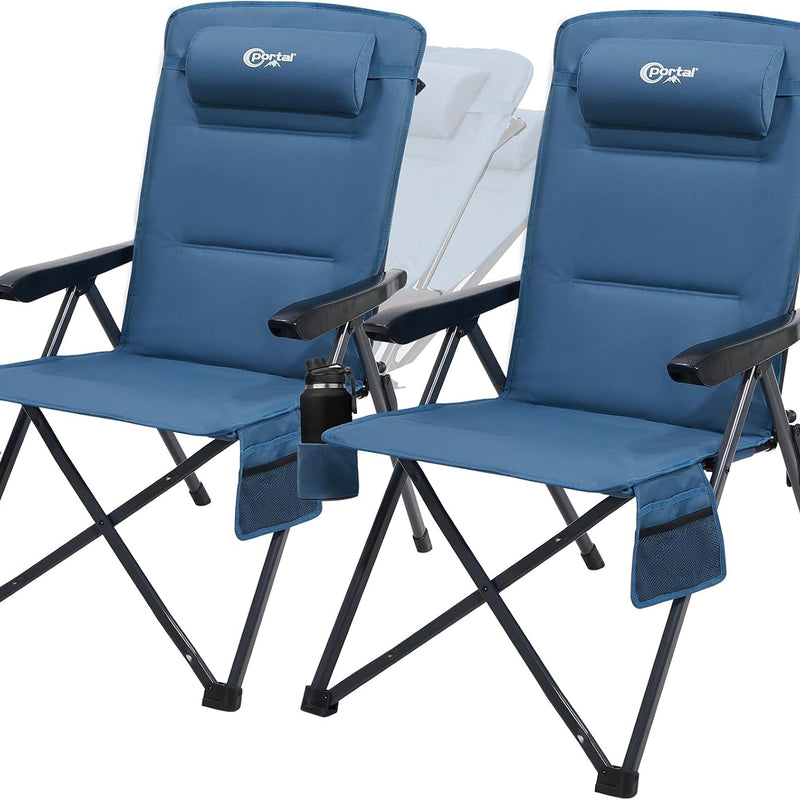 Reclining Camping Chair – 3-Position High-Back Folding Chair with Lumbar Support