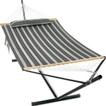 Outdoor Double Hammock with Stand for 2 – Heavy Duty Steel Frame, Pillow Included