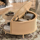 Round Fluted Coffee Table with Flip-Top Storage & Sliding Door