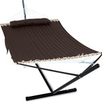 Outdoor Double Hammock with Stand for 2 – Heavy Duty Steel Frame, Pillow Included