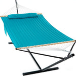 Outdoor Double Hammock with Stand for 2 – Heavy Duty Steel Frame, Pillow Included