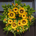 Artificial Sunflower & Lemon Wreath for Front Door – Summer Farmhouse Welcome Wreath with Daisy & Eucalyptus Accents, Year Round Porch Wall Decor