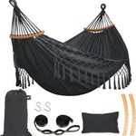 Boho Macrame Double Hammock Swing with Tassels – 2-Person Hanging Hammock Bed for Indoor & Outdoor Relaxation