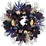 HALLOWEEN WREATH WITH LIGHTS FOR FRONT DOOR – PRE-LIT PUMPKIN, WITCH & GOTHIC PORCH DÉCOR - Media 1