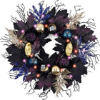 HALLOWEEN WREATH WITH LIGHTS FOR FRONT DOOR – PRE-LIT PUMPKIN, WITCH & GOTHIC PORCH DÉCOR
