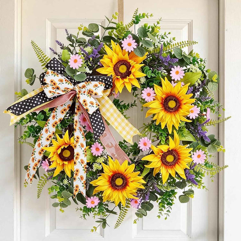 SUNFLOWER WREATH FOR FRONT DOOR – SUMMER FLORAL PORCH DÉCOR