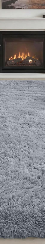 Faux fur sheepskin rug in white and yellow - 5' x 7' (Rectangular) / Light Gray