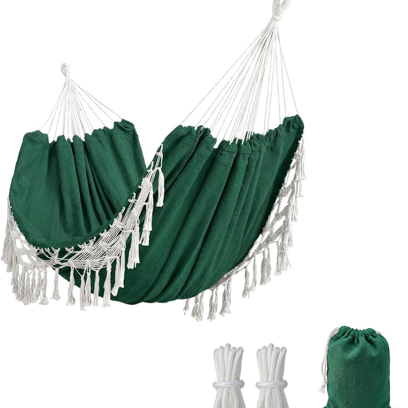 Boho Macrame Double Hammock Swing with Tassels – 2-Person Hanging Hammock Bed for Indoor & Outdoor Relaxation