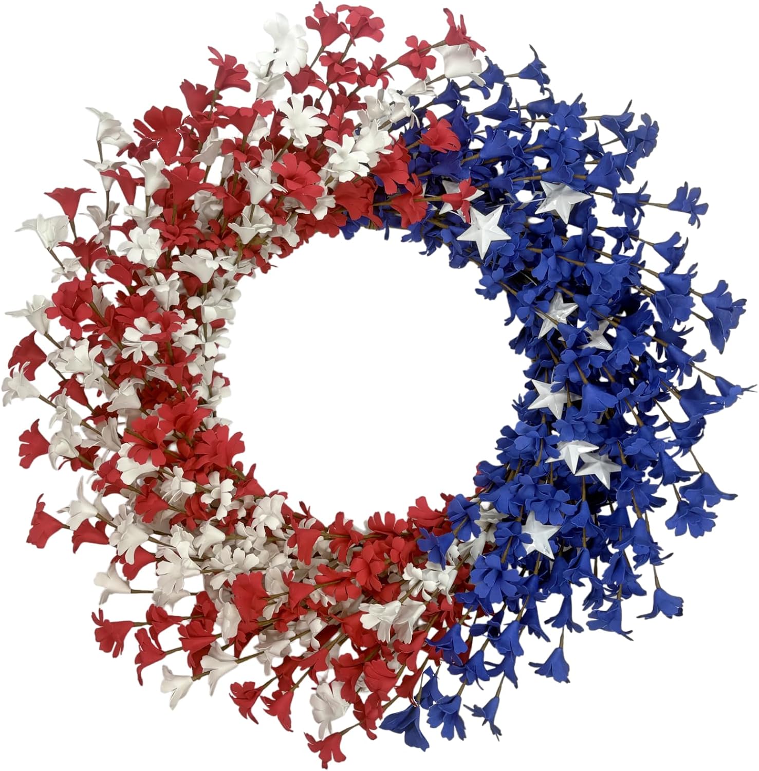 4TH OF JULY WREATH FOR FRONT DOOR – RED, WHITE & BLUE PATRIOTIC DÉCOR - Red & White & Blue 22" Patriotic Floral Star Wreath