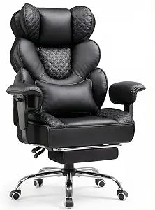 Big & Tall Office Chair with Footrest – Reclining Ergonomic Executive Chair, Wide Memory-Foam Seat, Adjustable Height