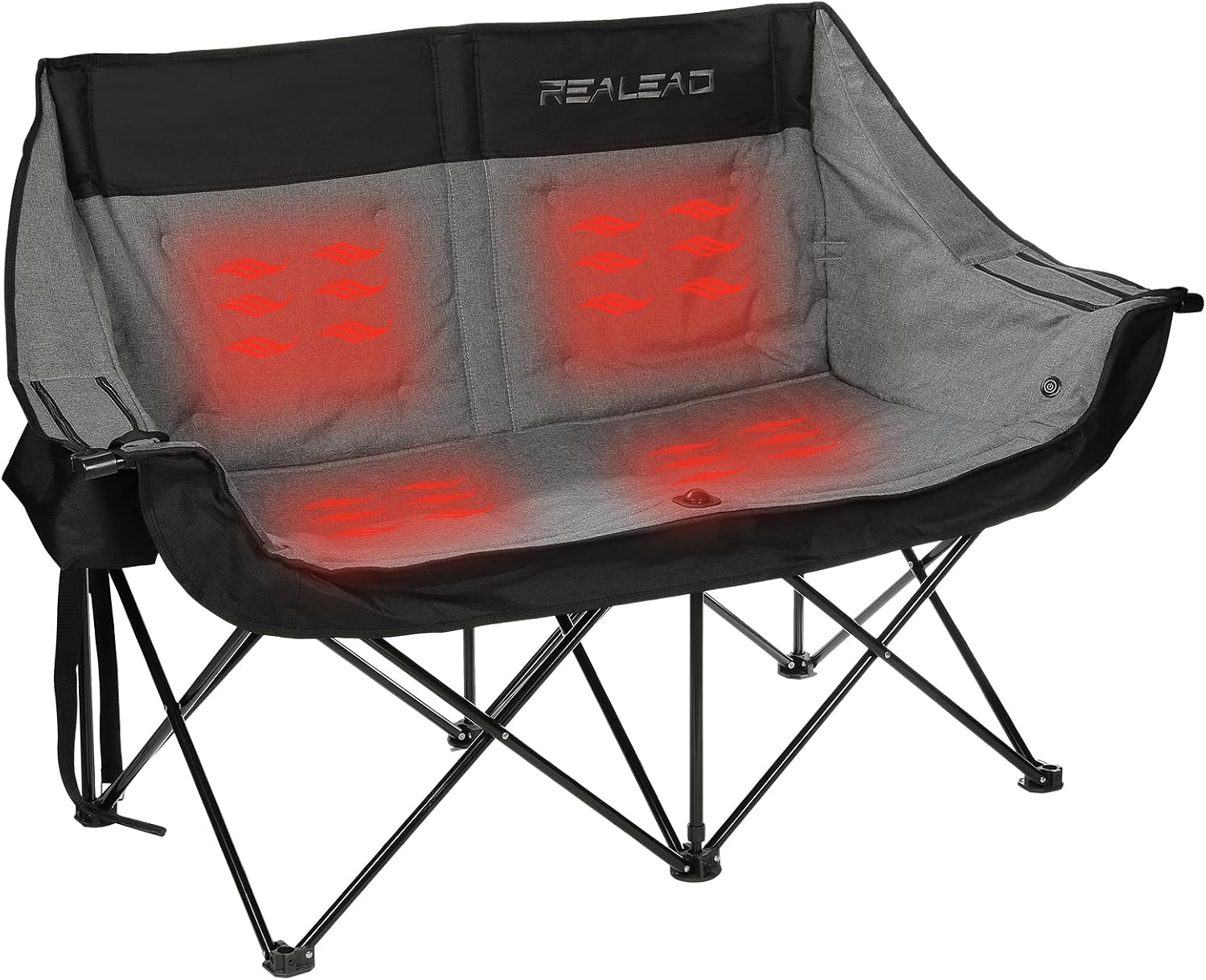 Heated Camping Chair for Adult Outdoor Activities - Portable Folding Heated Chair with 3 Adjustable Heat Levels, Heating Backrest Cushion Support 264LBS for Patio Camping (Battery Not Included) - Grey Heated Double Camping Chair