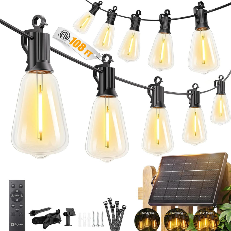 Outdoor Solar String Lights with Remote — Black, 37–108 ft