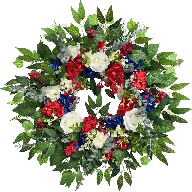 4TH OF JULY WREATH FOR FRONT DOOR – RED, WHITE & BLUE PATRIOTIC DÉCOR