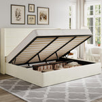 Lift-Up Storage Bed Frame with Upholstered Wingback Headboard