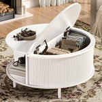 Round Fluted Coffee Table with Flip-Top Storage & Sliding Door