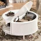 Round Fluted Coffee Table with Flip-Top Storage & Sliding Door