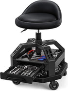 Rolling Mechanic Stool – Adjustable Garage Seat with Backrest, 360° Swivel & Tool Tray