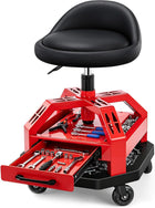 Rolling Mechanic Stool – Adjustable Garage Seat with Backrest, 360° Swivel & Tool Tray