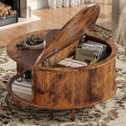 Round Fluted Coffee Table with Flip-Top Storage & Sliding Door