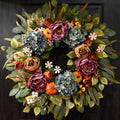 Show Orange-Purple-Blue 26" Artificial Fall Peony Hydrangea & Pumpkin Wreath