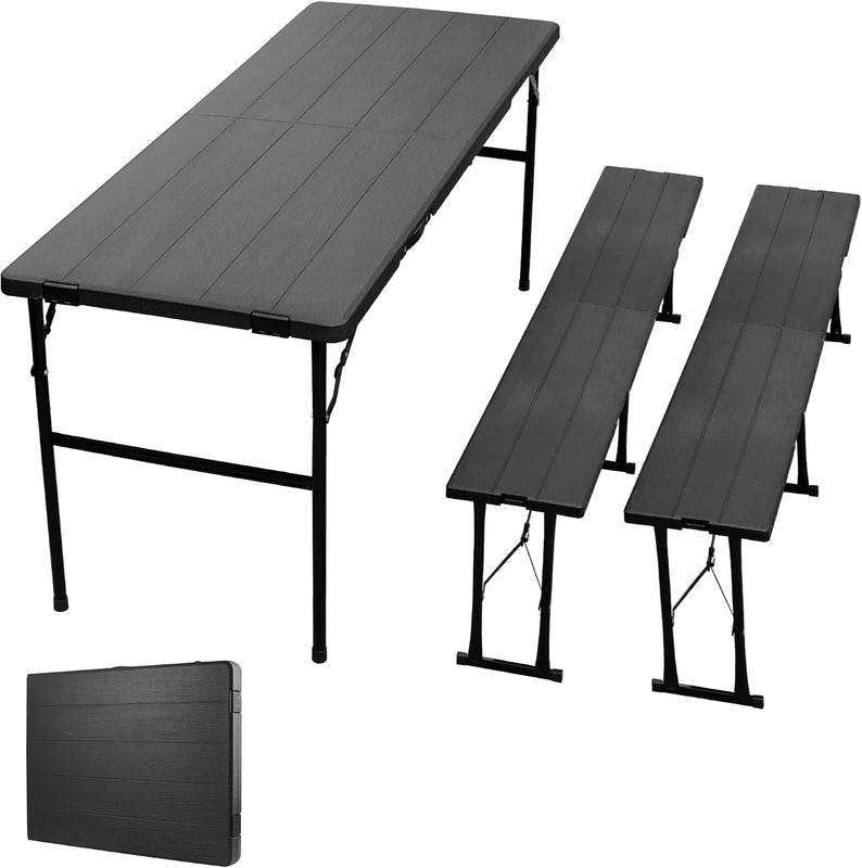 6 ft folding picnic table with 2 benches- White