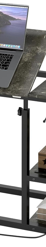 Black finish C-shaped end table with charging station - Marble Grey – Adjustable Tilting Top