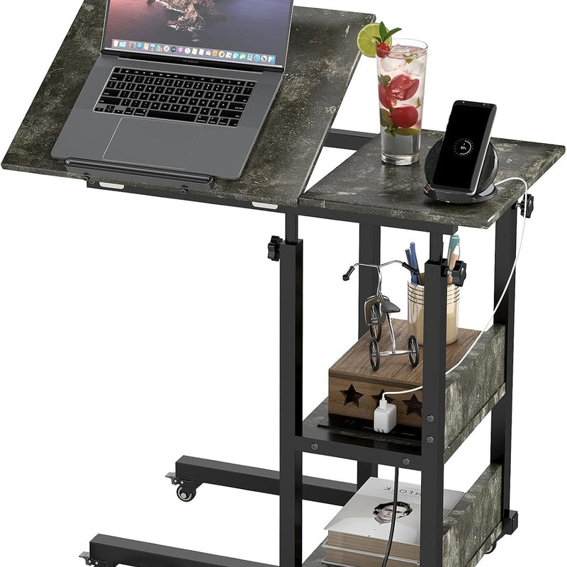 Adjustable Height C Table – C-Shaped End Table with Charging Station