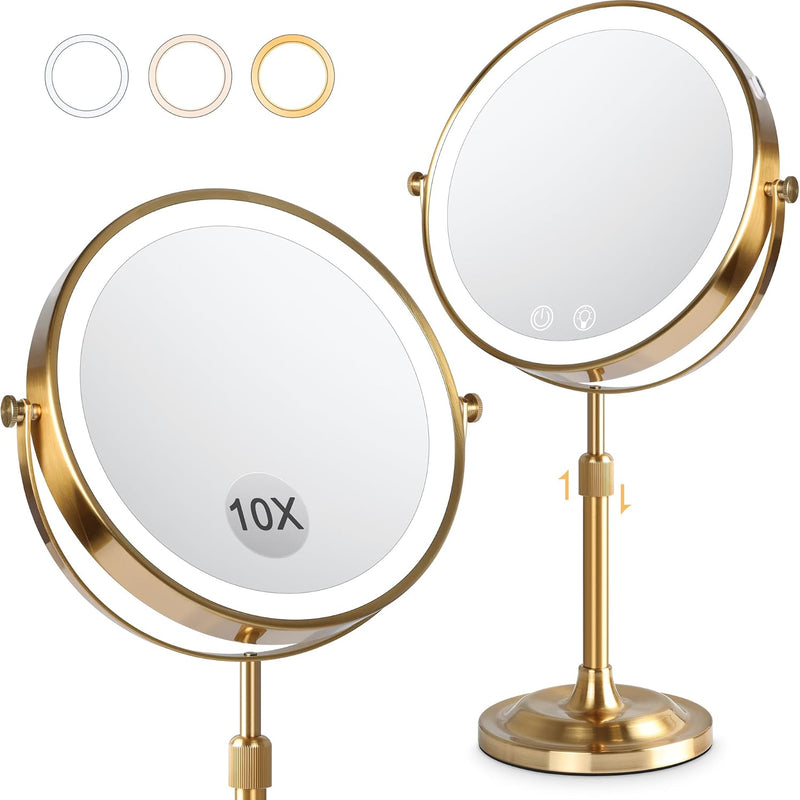 Double-Sided Magnifying Makeup Mirror – LED, Rechargeable, Height-Adjustable