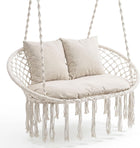 2-Person Hanging Hammock Chair with Cushion – Boho Macrame Swing for Indoor & Outdoor Relaxation