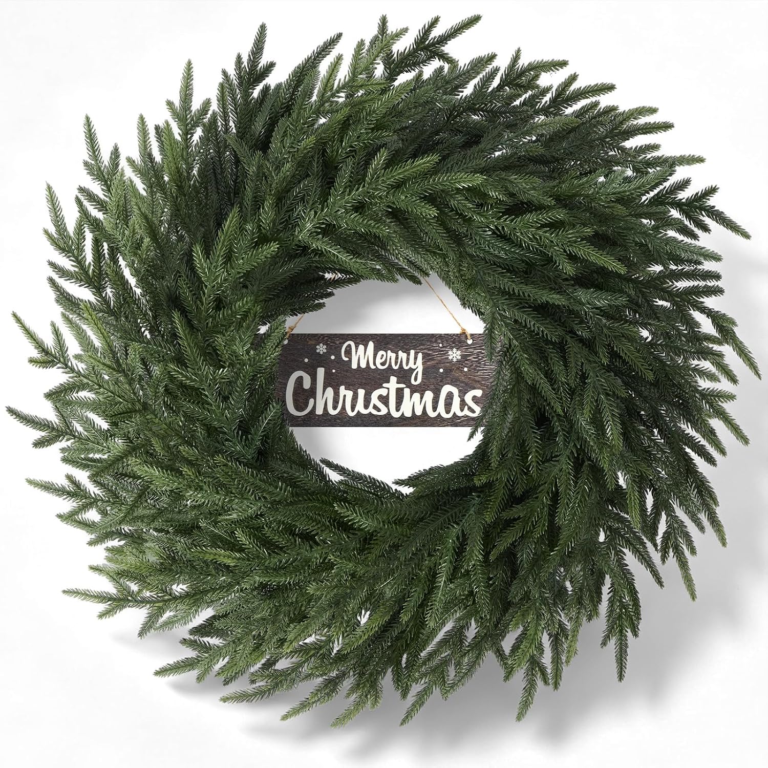 Artificial Christmas Wreath for Front Door, Christmas Wreaths, Greenery Winter Wreaths Holiday Decor - Green 26" Artificial Norfolk Pine Christmas Wreath with Reversible Sign