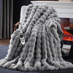 Faux Fur Heated Blanket – Plush Bubble Texture, Throw to King