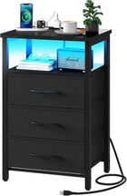LED NIGHTSTAND WITH CHARGING STATION – TALL BEDSIDE TABLE WITH STORAGE DRAWERS