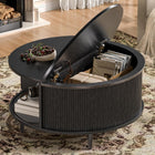 Round Fluted Coffee Table with Flip-Top Storage & Sliding Door