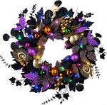 HALLOWEEN WREATH WITH LIGHTS FOR FRONT DOOR – PRE-LIT PUMPKIN, WITCH & GOTHIC PORCH DÉCOR - Media 1