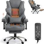 Executive Office Chair with Heat and Massage – High Back Reclining PU Leather Desk Chair with Footrest