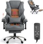 Executive Office Chair with Heat and Massage – High Back Reclining PU Leather Desk Chair with Footrest