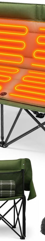 Black and blue heated camping chair with glowing orange heating zones across the seat and backrest - Green (Double)