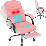 Executive Massage Office Chair with Heated Lumbar, Reclining Backrest & Extendable Footrest