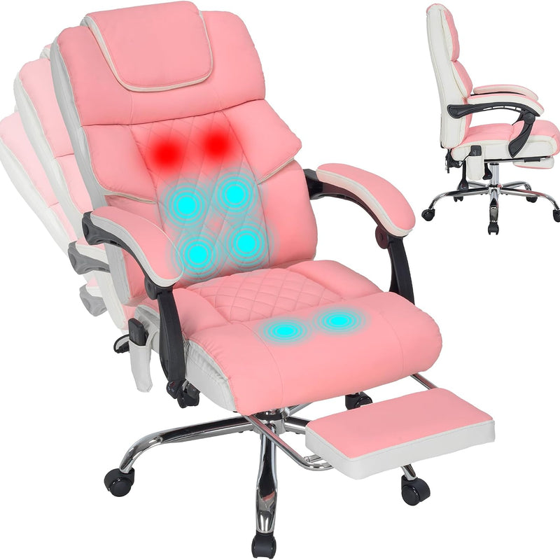 Executive Massage Office Chair with Heated Lumbar, Reclining Backrest & Extendable Footrest